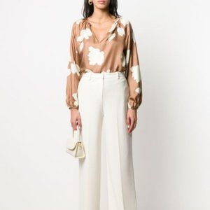 Theory Open V-Neck Top in Petal Print Silk